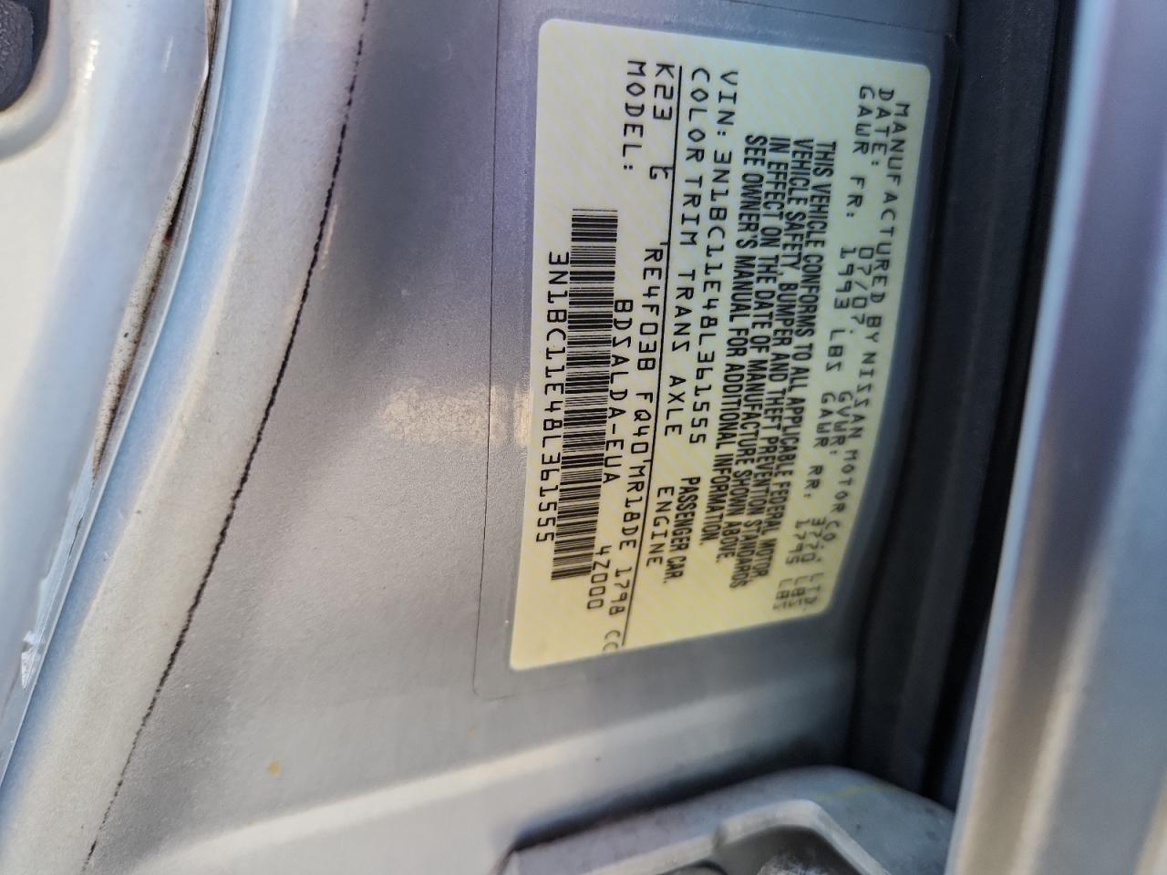 2008 Nissan Versa S VIN: 3N1BC11E48L361555 Lot: 81988525