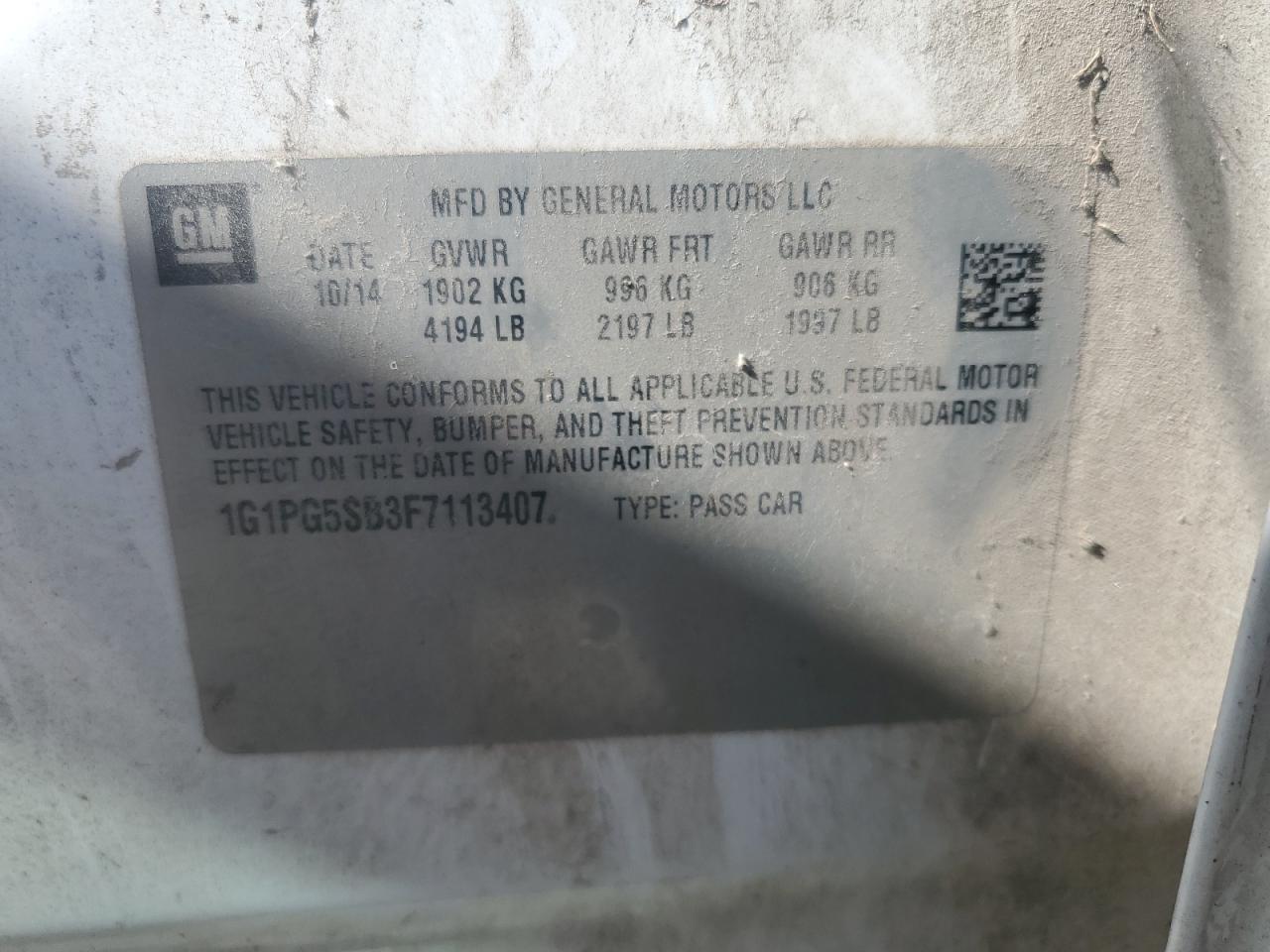 2015 Chevrolet Cruze Ltz VIN: 1G1PG5SB3F7113407 Lot: 86161435