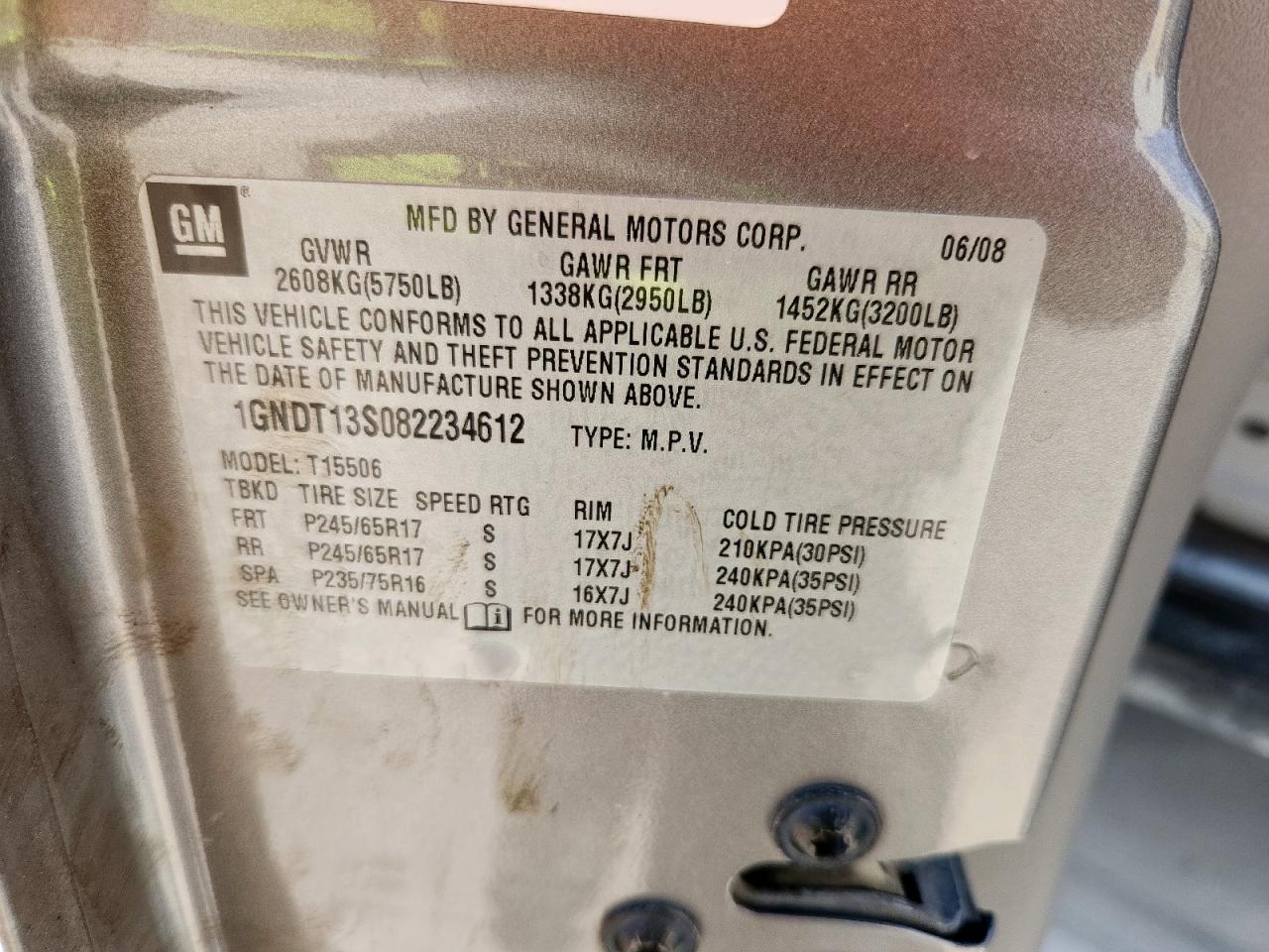 2008 Chevrolet Trailblazer Ls VIN: 1GNDT13S082234612 Lot: 82194425