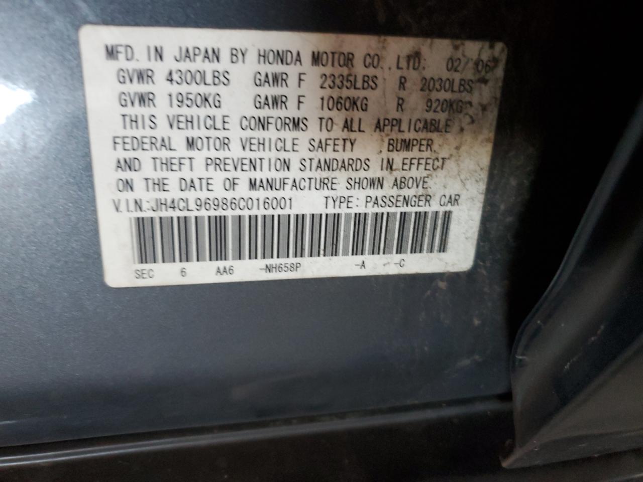 2006 Acura Tsx VIN: JH4CL96986C016001 Lot: 90871825