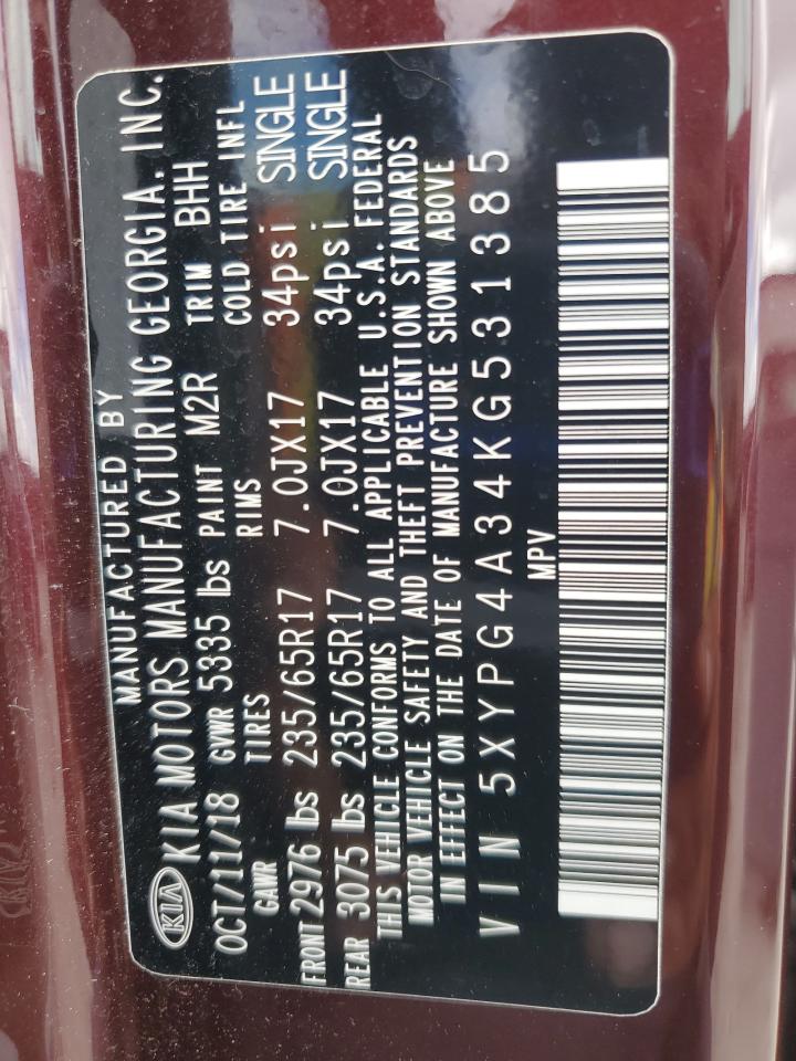 2019 Kia Sorento L VIN: 5XYPG4A34KG531385 Lot: 90550205