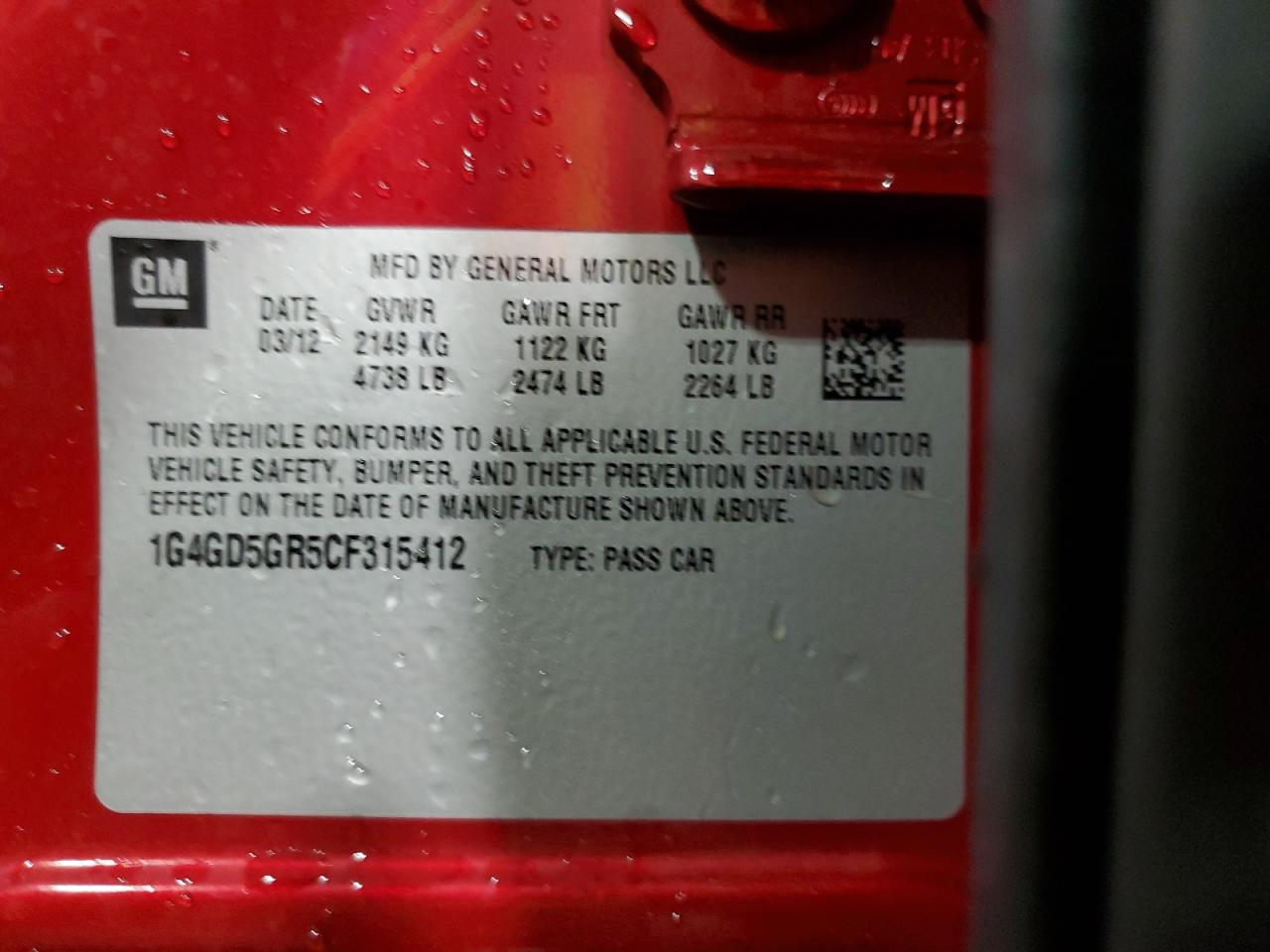 2012 Buick Lacrosse Premium VIN: 1G4GD5GR5CF315412 Lot: 86313025