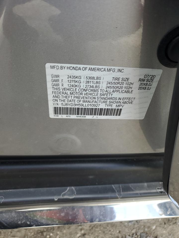 2020 Acura Mdx Technology VIN: 5J8YD3H59LL010927 Lot: 85089915