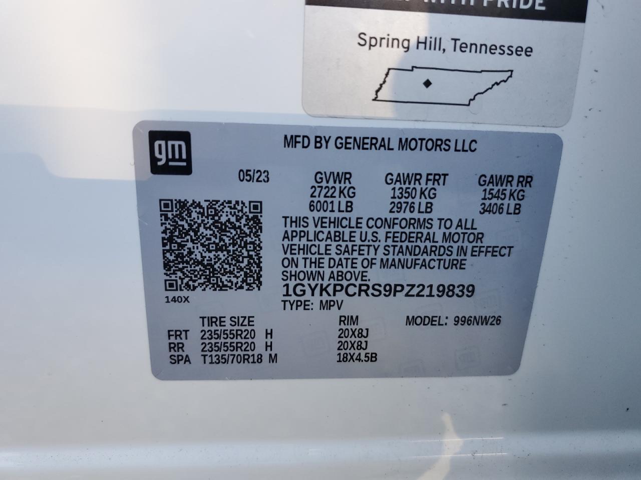 2023 Cadillac Xt6 Premium Luxury VIN: 1GYKPCRS9PZ219839 Lot: 85738675