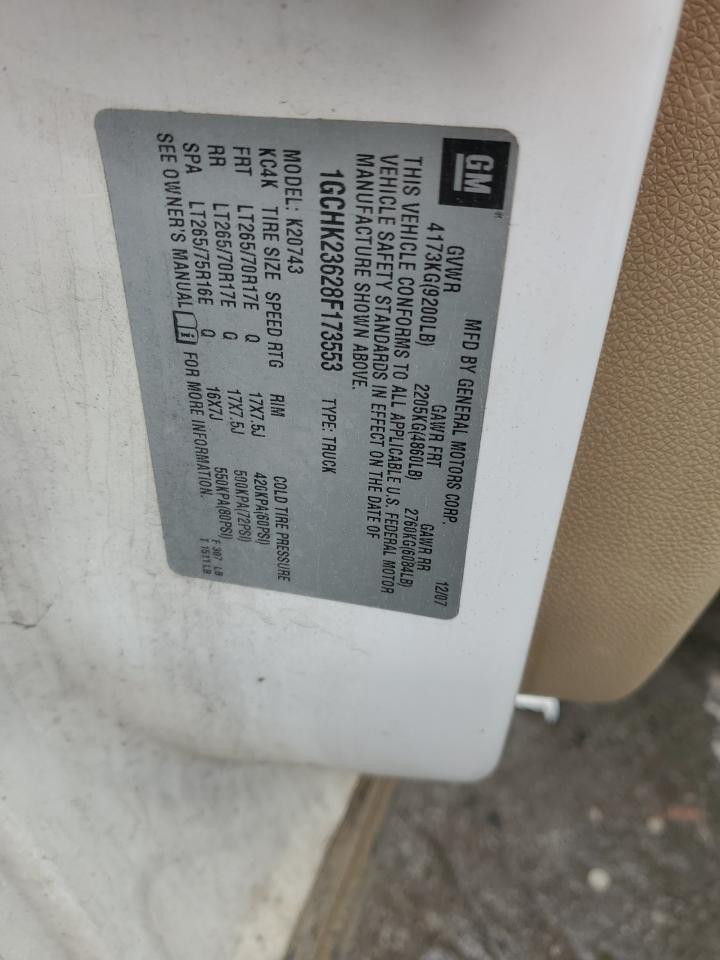 2008 Chevrolet Silverado K2500 Heavy Duty VIN: 1GCHK23628F173553 Lot: 84990635