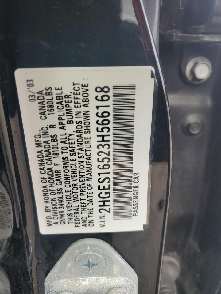 2003 Honda Civic Lx VIN: 2HGES16523H566168 Lot: 89721495