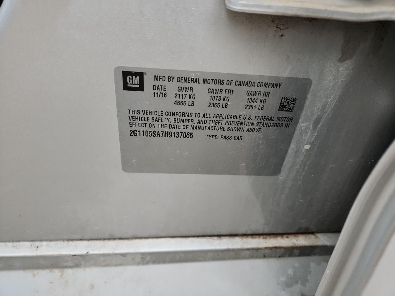 2017 Chevrolet Impala Lt VIN: 2G1105SA7H9137065 Lot: 87481895