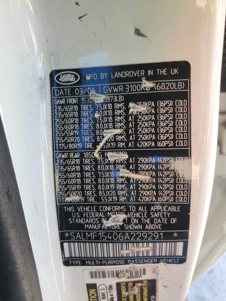 2006 Land Rover Range Rover Hse VIN: SALMF15406A229291 Lot: 82412345