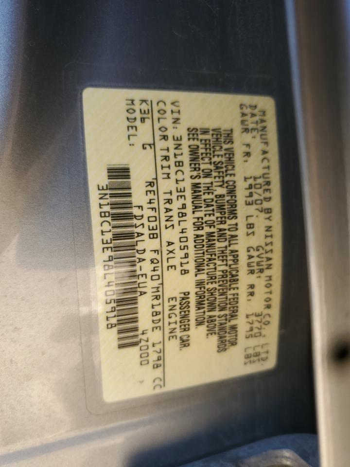 2008 Nissan Versa S VIN: 3N1BC13E98L405918 Lot: 85749965