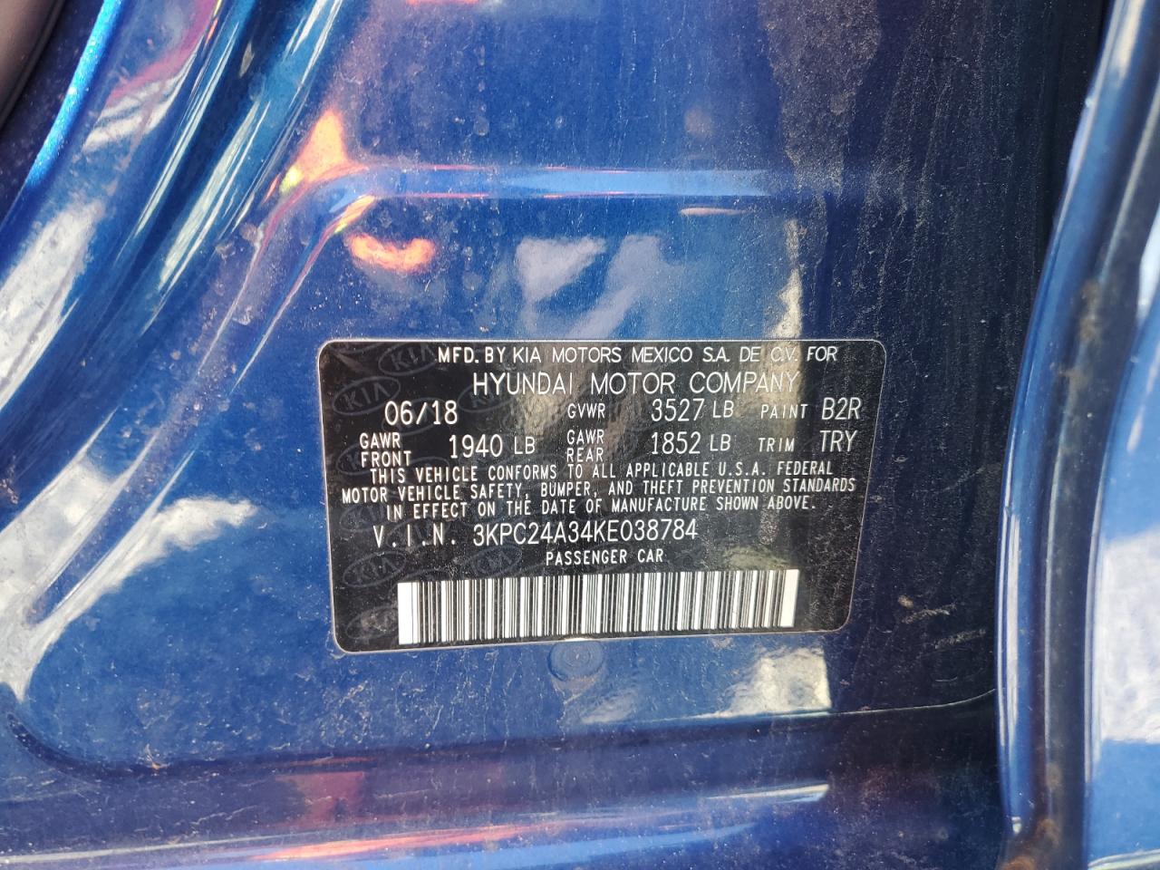 2019 Hyundai Accent Se VIN: 3KPC24A34KE038784 Lot: 86316015