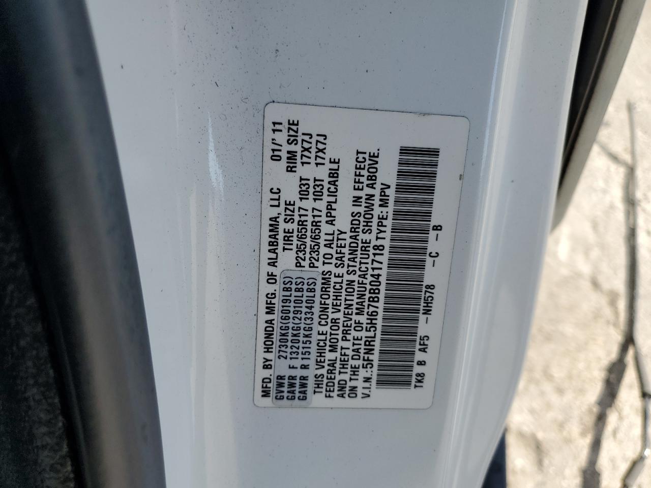 2011 Honda Odyssey Exl VIN: 5FNRL5H67BB041718 Lot: 85521615