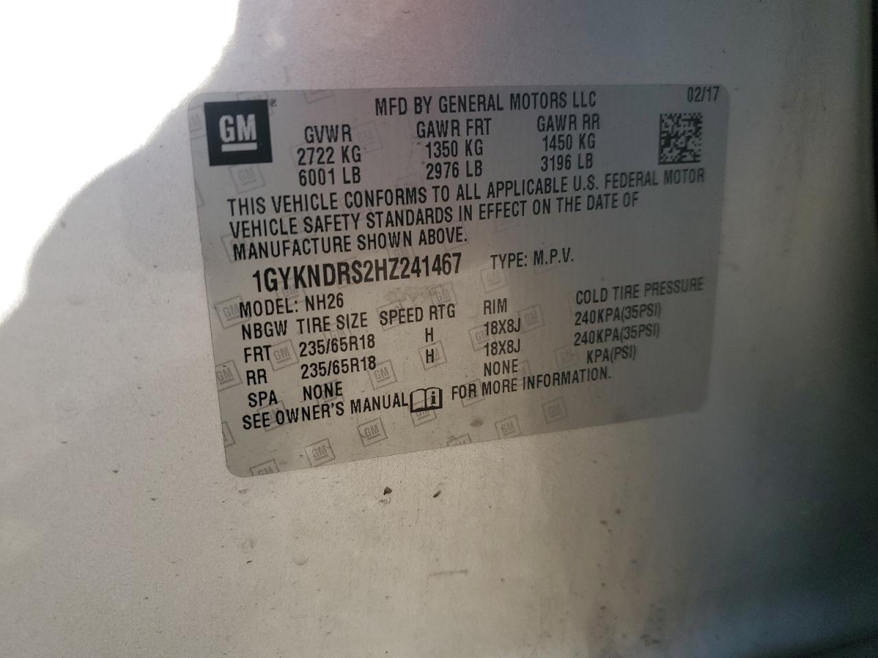 2017 Cadillac Xt5 Luxury VIN: 1GYKNDRS2HZ241467 Lot: 86049205