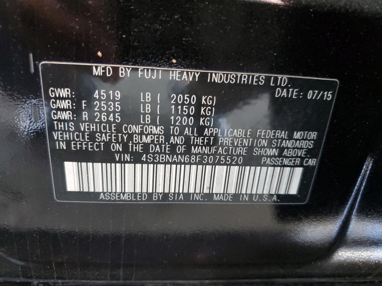 2015 Subaru Legacy 2.5I Limited VIN: 4S3BNAN68F3075520 Lot: 82240525