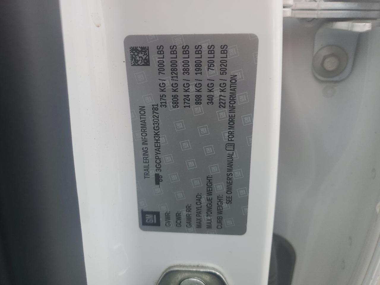 2019 Chevrolet Silverado K1500 VIN: 3GCPYAEH3KG302781 Lot: 82360675