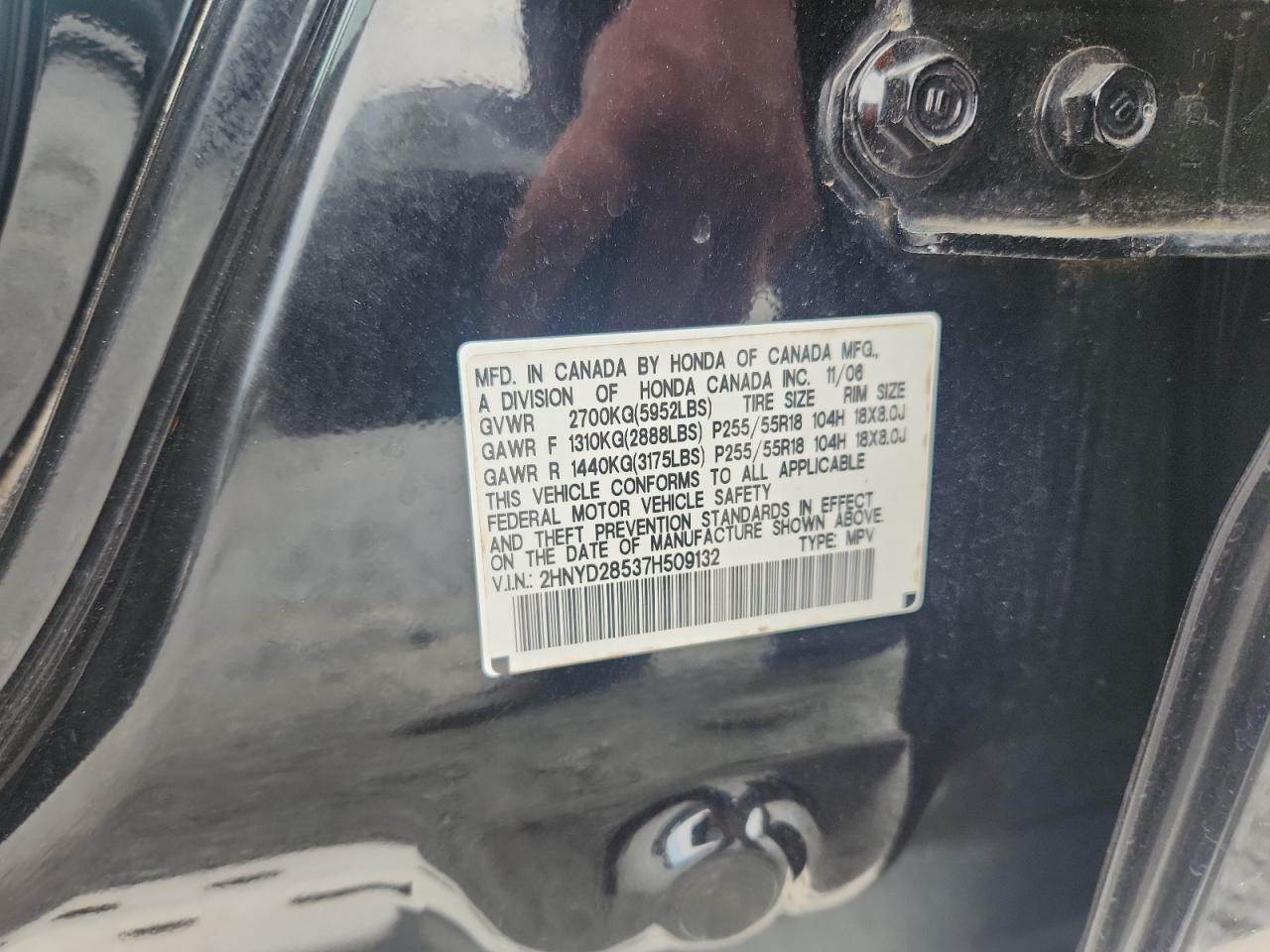 2007 Acura Mdx Sport VIN: 2HNYD28537H509132 Lot: 82318395