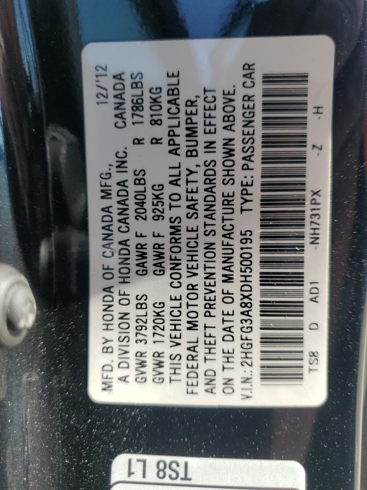 2013 Honda Civic Ex VIN: 2HGFG3A8XDH500195 Lot: 85311435