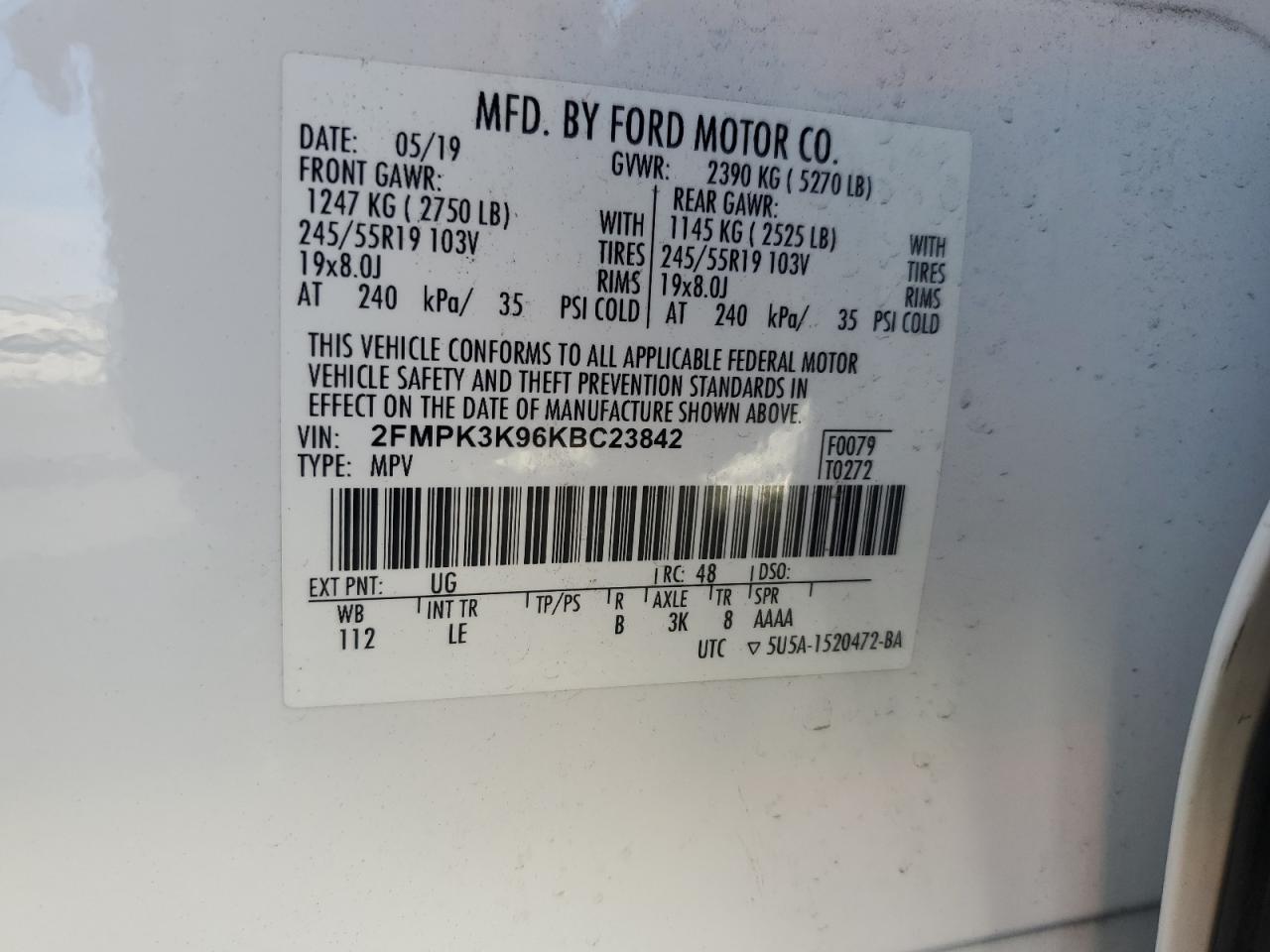 2019 Ford Edge Titanium VIN: 2FMPK3K96KBC23842 Lot: 82642515