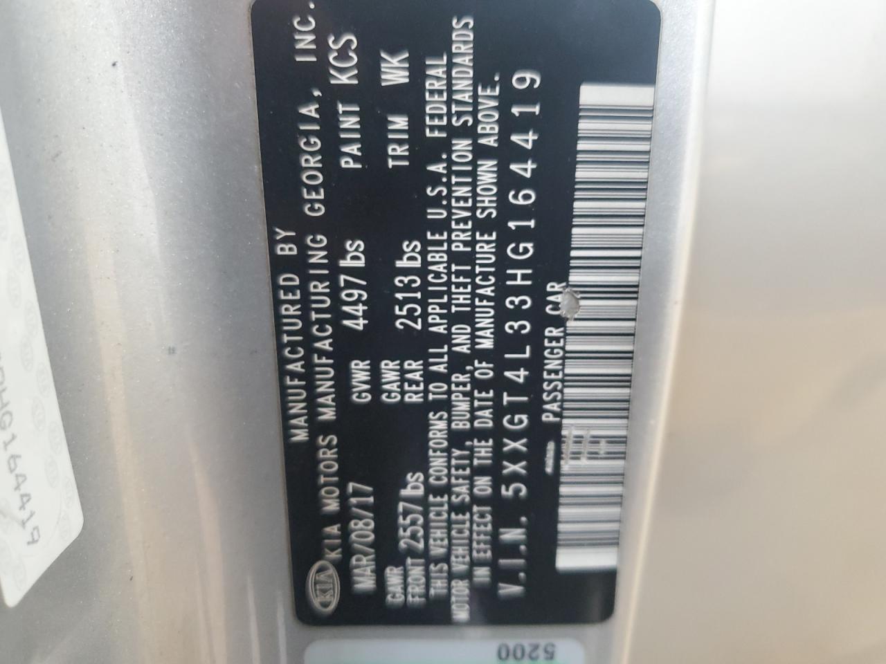 2017 Kia Optima Lx VIN: 5XXGT4L33HG164419 Lot: 86140895