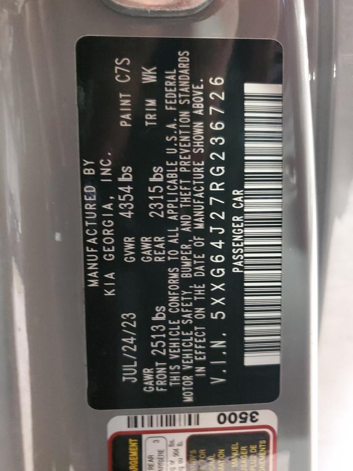 2024 Kia K5 Gt Line VIN: 5XXG64J27RG236726 Lot: 85921675