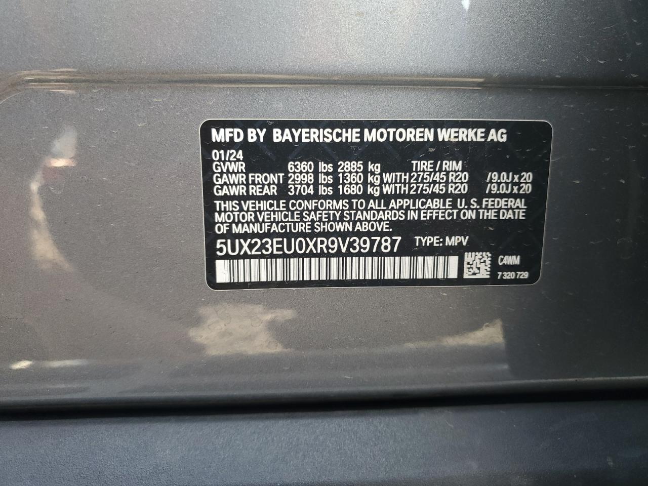 2024 BMW X5 xDrive40I VIN: 5UX23EU0XR9V39787 Lot: 82305835