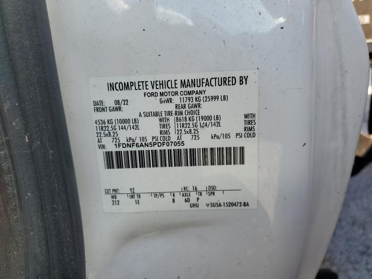 2023 Ford F650 Super Duty VIN: 1FDNF6AN5PDF07055 Lot: 81204875