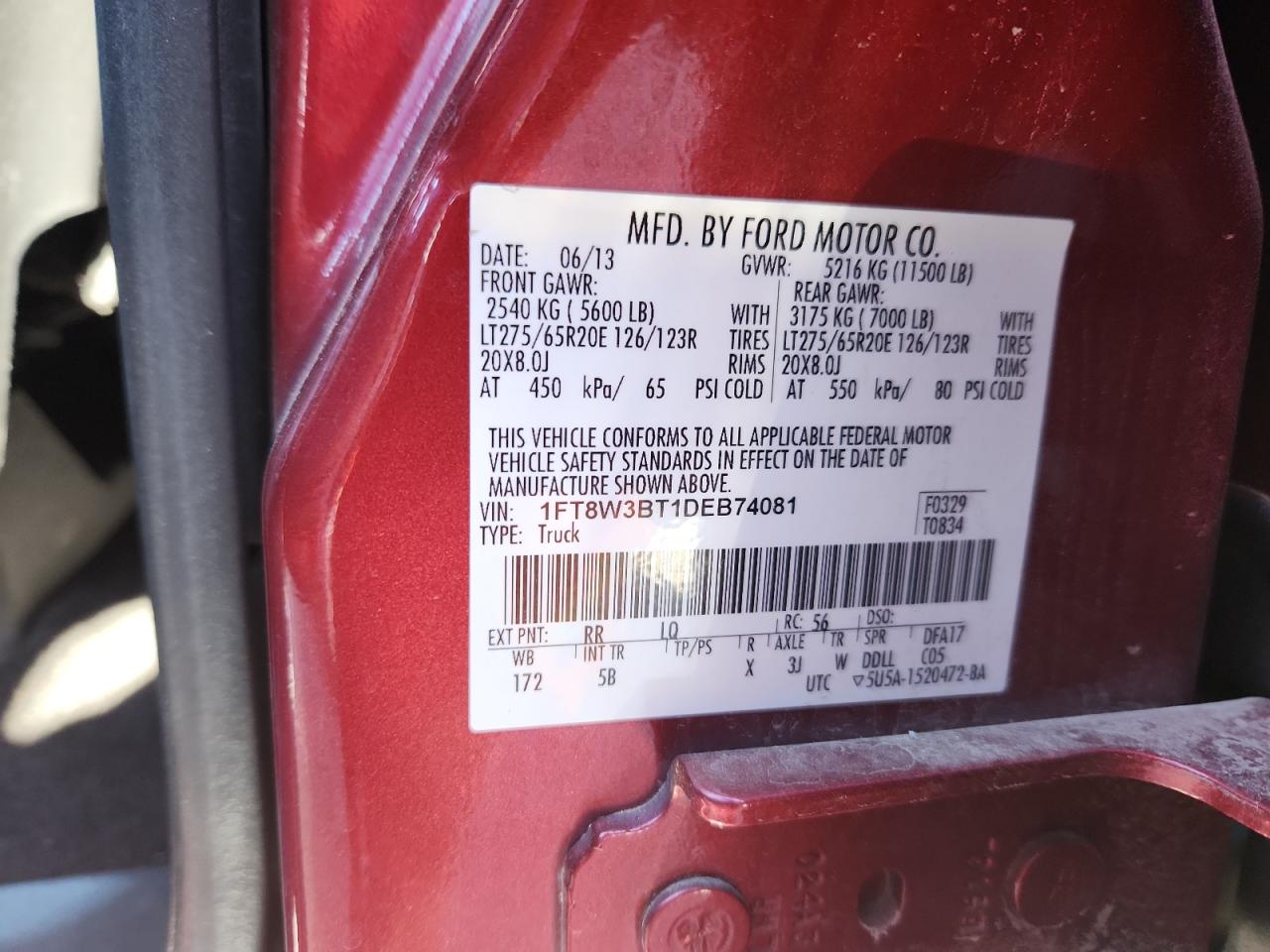 2013 Ford F350 Super Duty VIN: 1FT8W3BT1DEB74081 Lot: 86194415