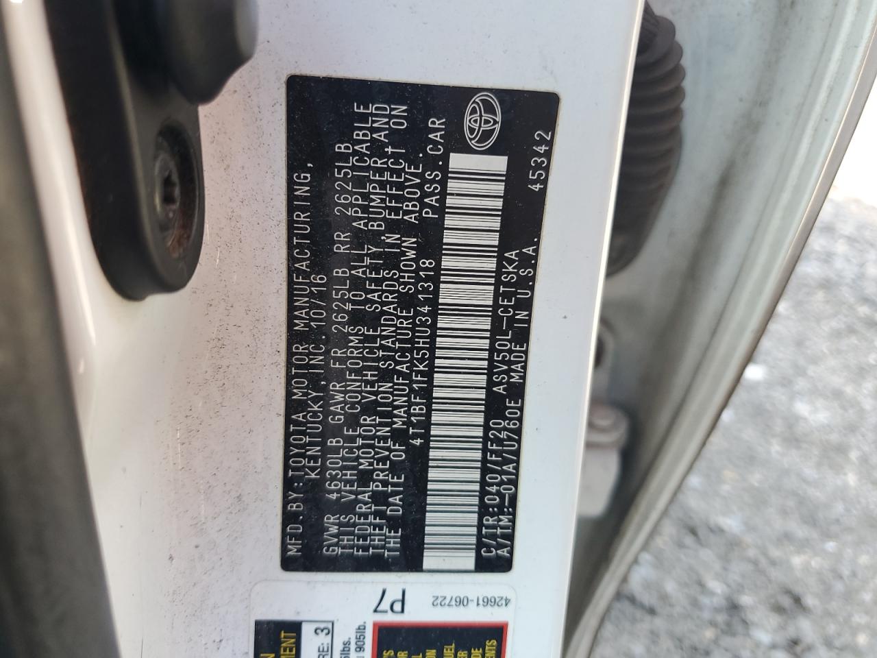 2017 Toyota Camry Le VIN: 4T1BF1FK5HU341318 Lot: 81990985