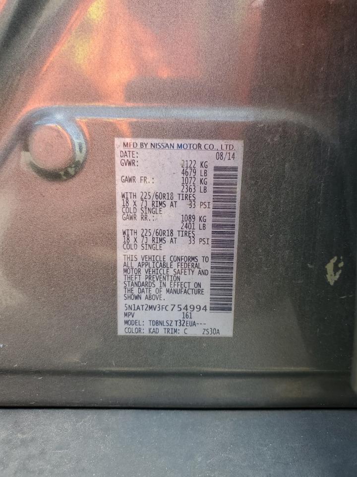 2015 Nissan Rogue S VIN: 5N1AT2MV3FC754994 Lot: 85268325