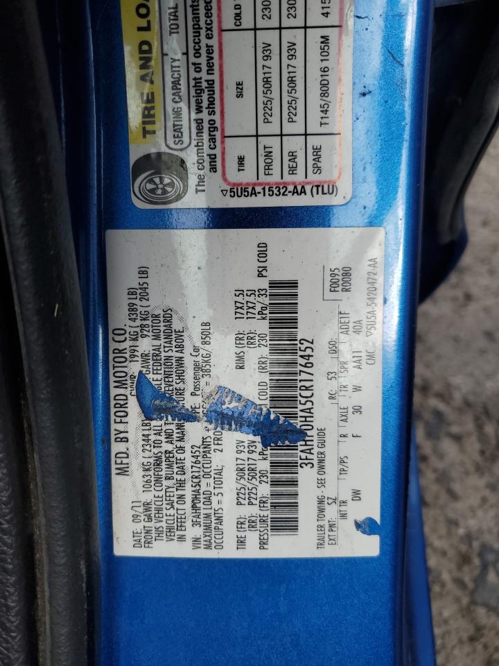 2012 Ford Fusion Se VIN: 3FAHP0HA5CR176452 Lot: 82346905