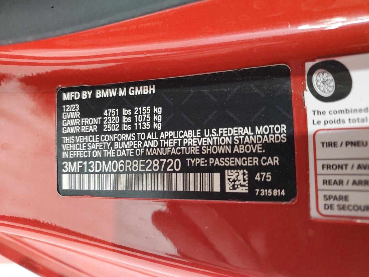 2024 BMW M2 VIN: 3MF13DM06R8E28720 Lot: 85719235