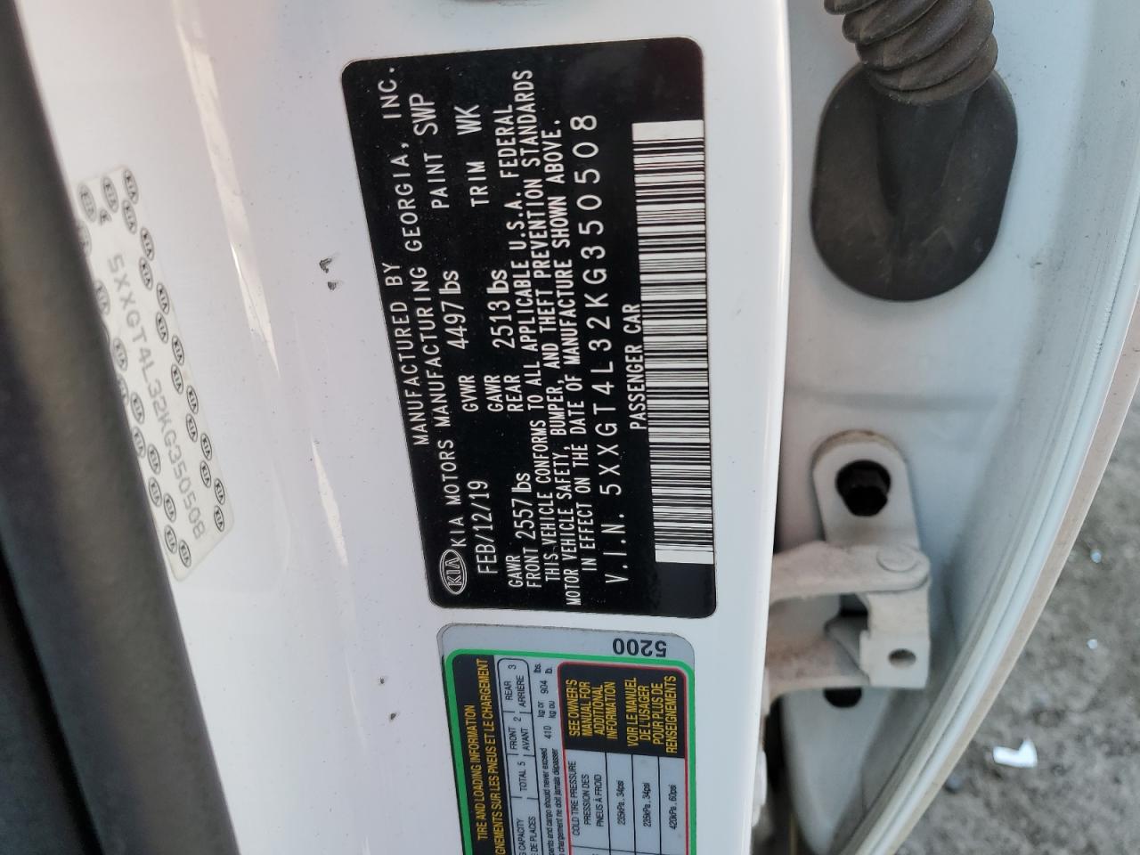 2019 Kia Optima Lx VIN: 5XXGT4L32KG350508 Lot: 85315605