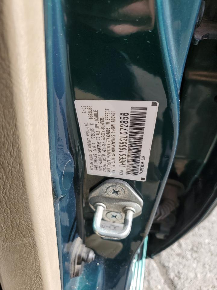 2002 Honda Civic Lx VIN: 1HGES16552L072856 Lot: 86510555