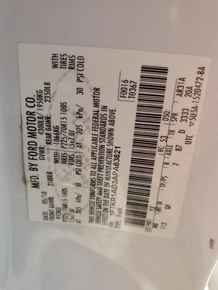 2010 Ford Ranger VIN: 1FTKR1AD3APA63821 Lot: 89825815