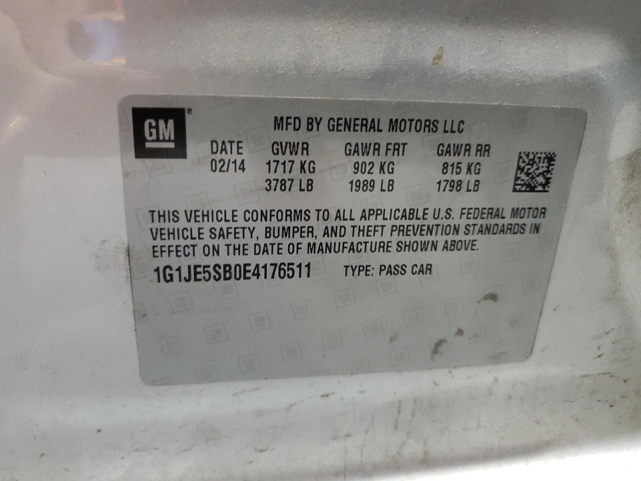 2014 Chevrolet Sonic Ltz VIN: 1G1JE5SB0E4176511 Lot: 81995535