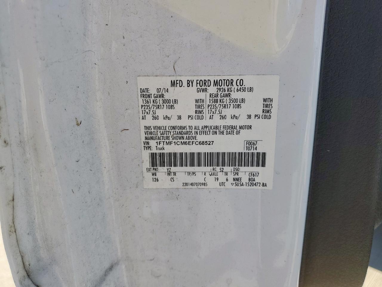 2014 Ford F150 VIN: 1FTMF1CM6EFC68527 Lot: 82366255
