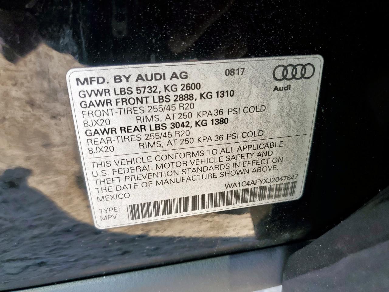 2018 Audi Sq5 Prestige VIN: WA1C4AFYXJ2047847 Lot: 84872945