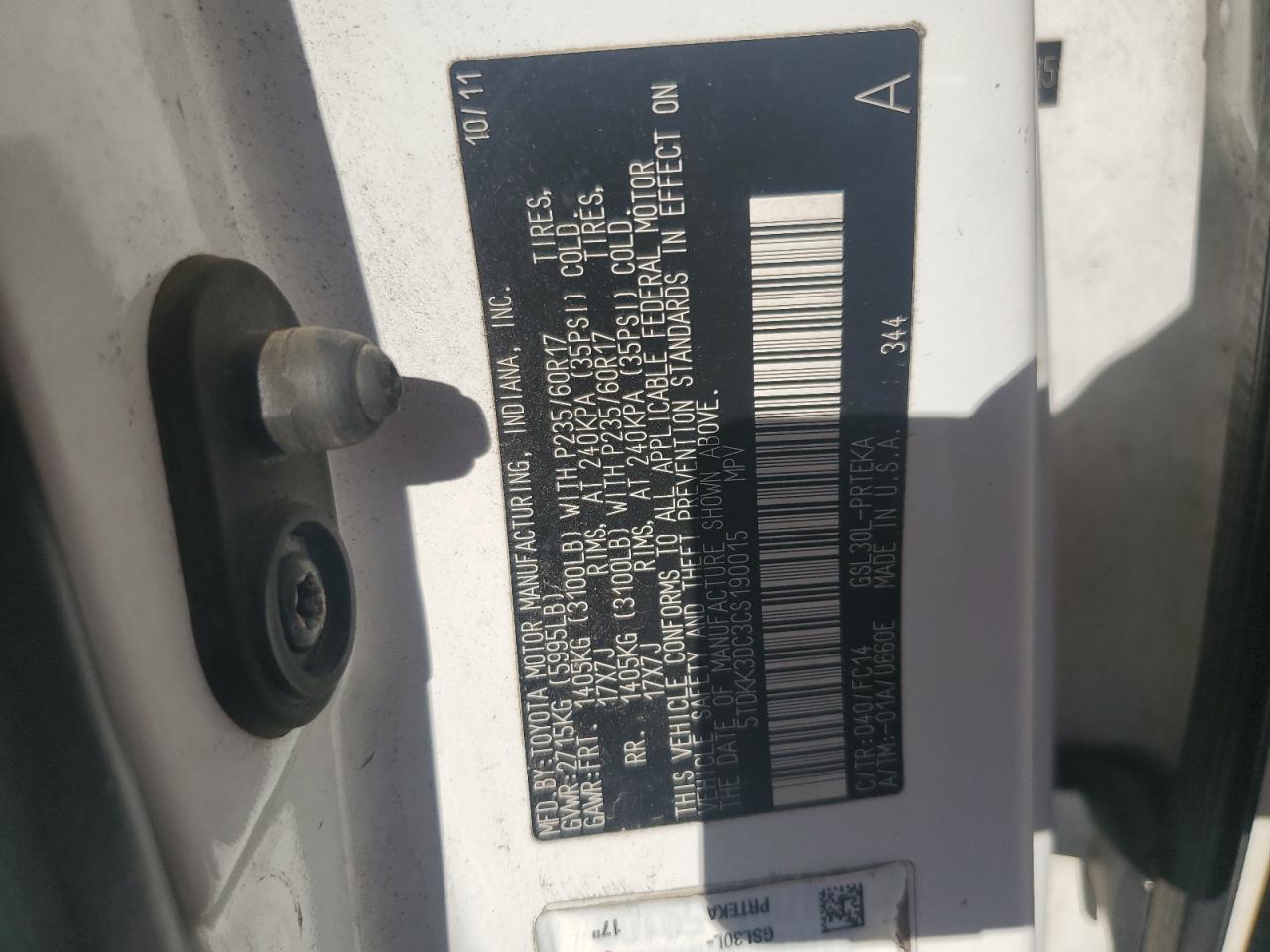 2012 Toyota Sienna Le VIN: 5TDKK3DC3CS190015 Lot: 81880695