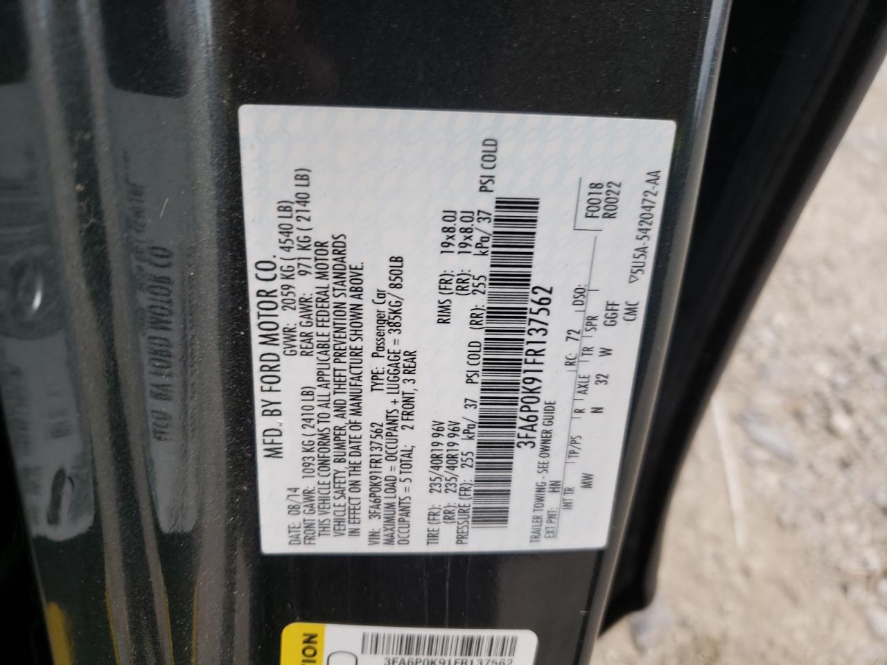 2015 Ford Fusion Titanium VIN: 3FA6P0K91FR137562 Lot: 86596345