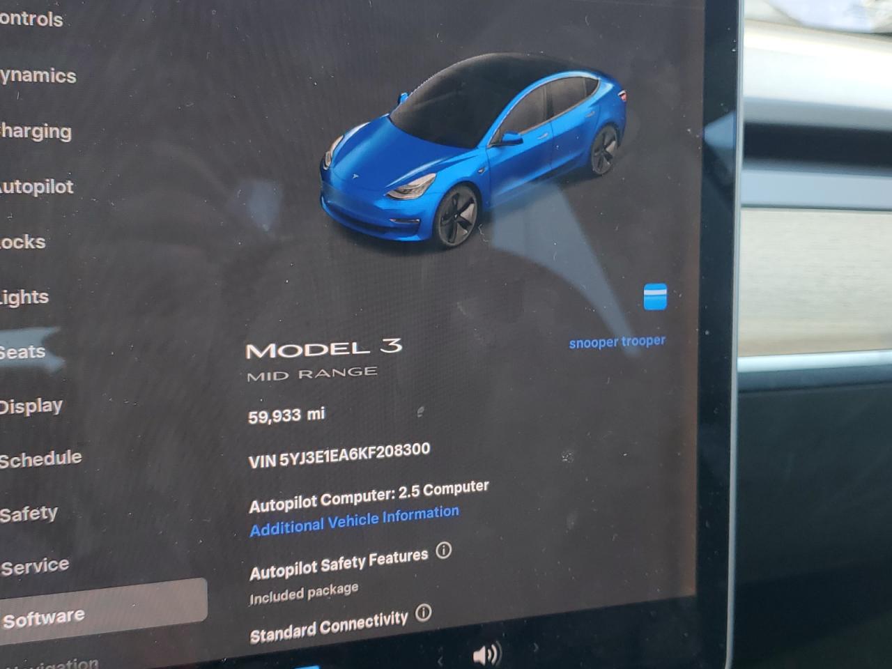 2019 Tesla Model 3 VIN: 5YJ3E1EA6KF208300 Lot: 85361295