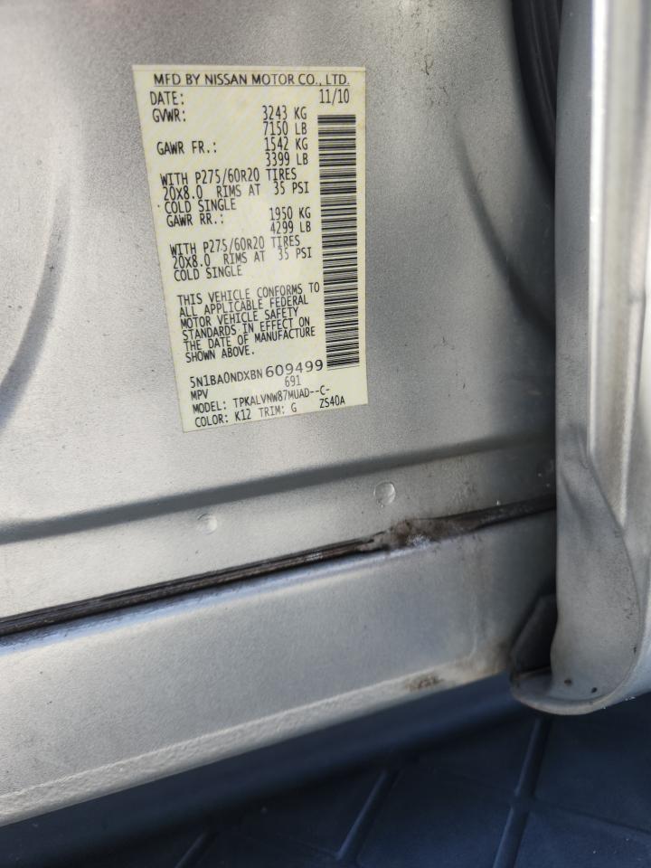 2011 Nissan Armada Sv VIN: 5N1BA0NDXBN609499 Lot: 85747385