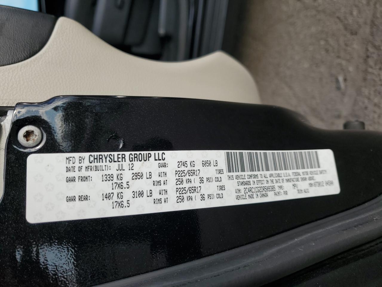 2013 Chrysler Town & Country Touring L VIN: 2C4RC1CG2DR509385 Lot: 84460335