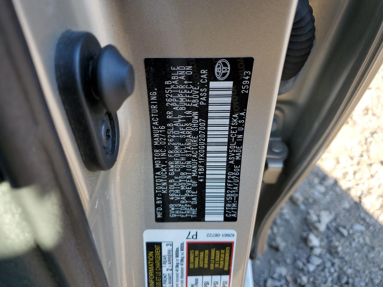 2016 Toyota Camry Le VIN: 4T1BF1FK0GU207007 Lot: 86134115