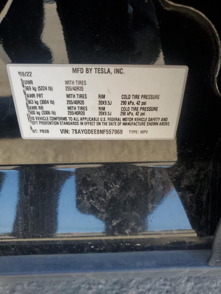 2022 Tesla Model Y VIN: 7SAYGDEE8NF557969 Lot: 86839825