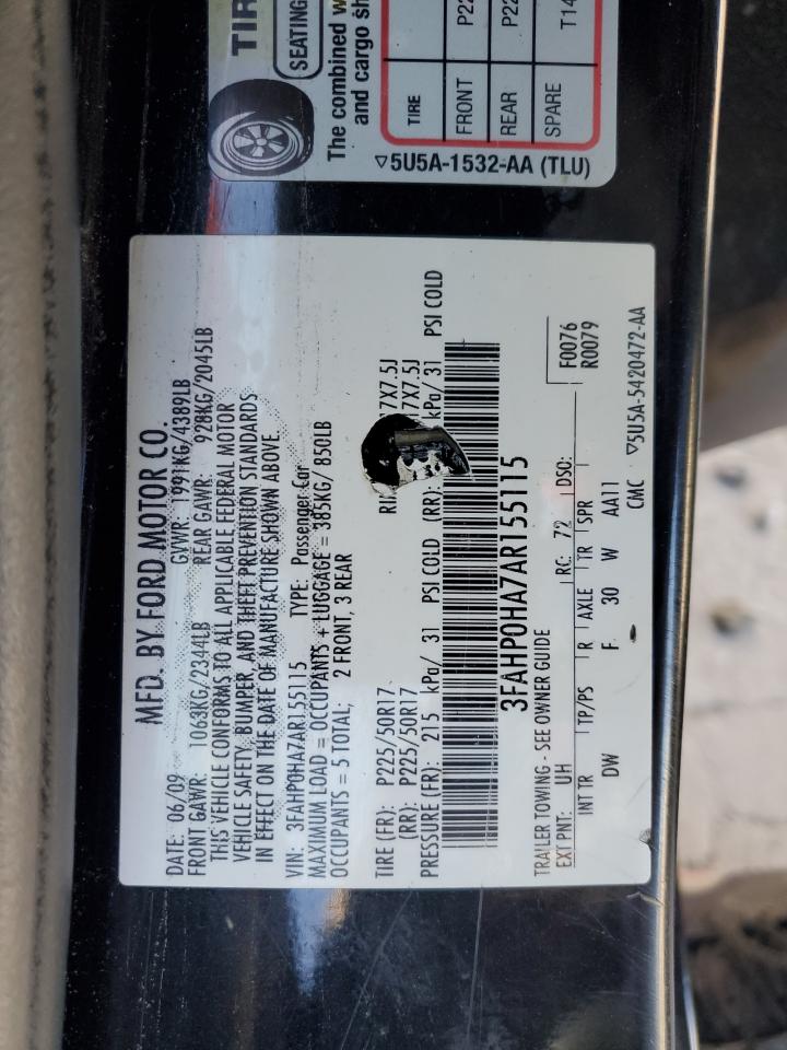 2010 Ford Fusion Se VIN: 3FAHP0HA7AR155115 Lot: 82746325