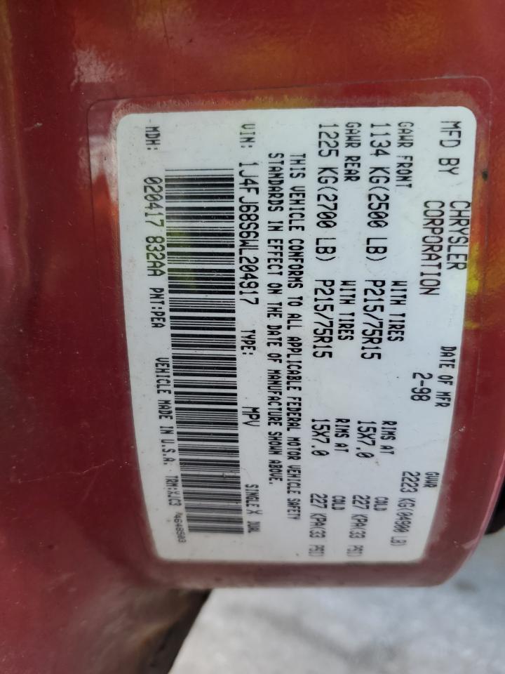 1998 Jeep Cherokee Sport VIN: 1J4FJ68S6WL204917 Lot: 90783865