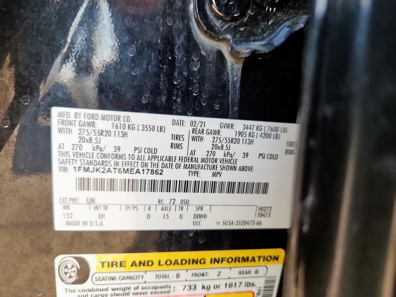 2021 Ford Expedition Max Limited VIN: 1FMJK2AT6MEA17862 Lot: 84783415