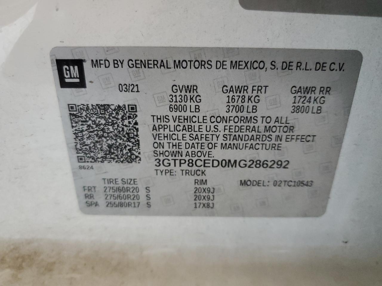 2021 GMC Sierra C1500 Elevation VIN: 3GTP8CED0MG286292 Lot: 82708295