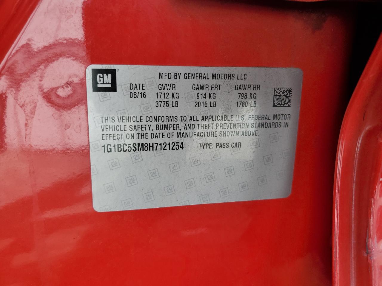 2017 Chevrolet Cruze Ls VIN: 1G1BC5SM8H7121254 Lot: 85481325