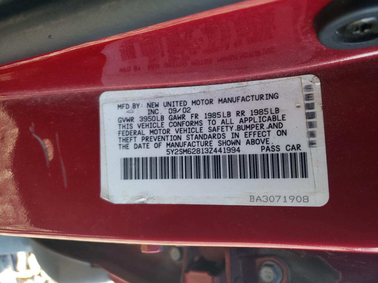 2003 Pontiac Vibe VIN: 5Y2SM62813Z441994 Lot: 82673725