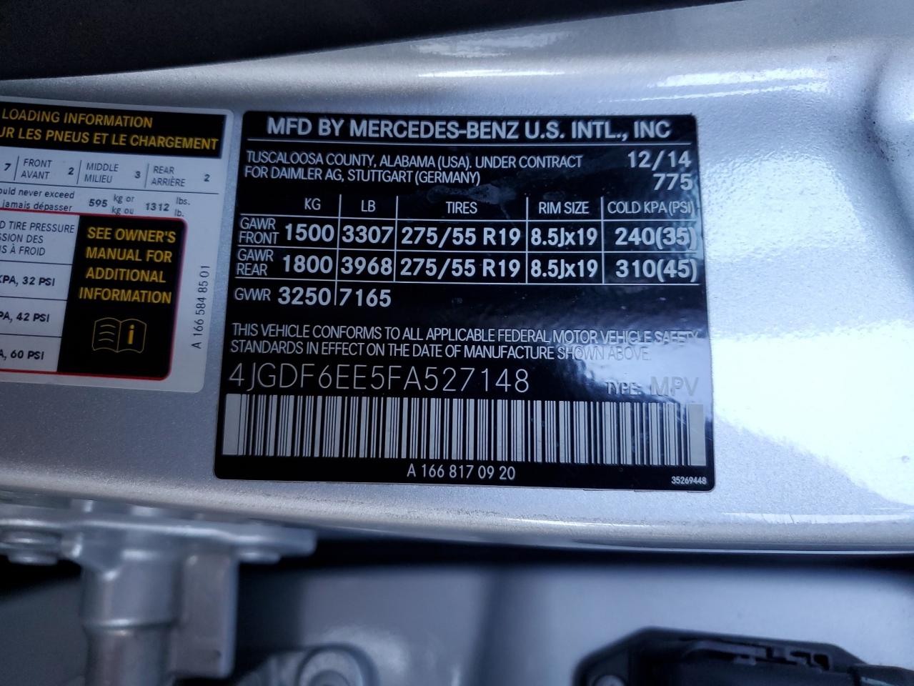 2015 Mercedes-Benz Gl 450 4Matic VIN: 4JGDF6EE5FA527148 Lot: 82176775